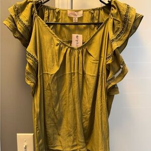PhilosophyBlouse with Flutter Sleeves and Ruffled Neckline